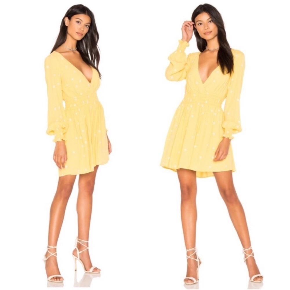 For Love And Lemons Chiquita Daisy Yellow Long Sleeve Dress